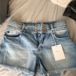 KanCan Light Wash Triple-Button Denim Shorts